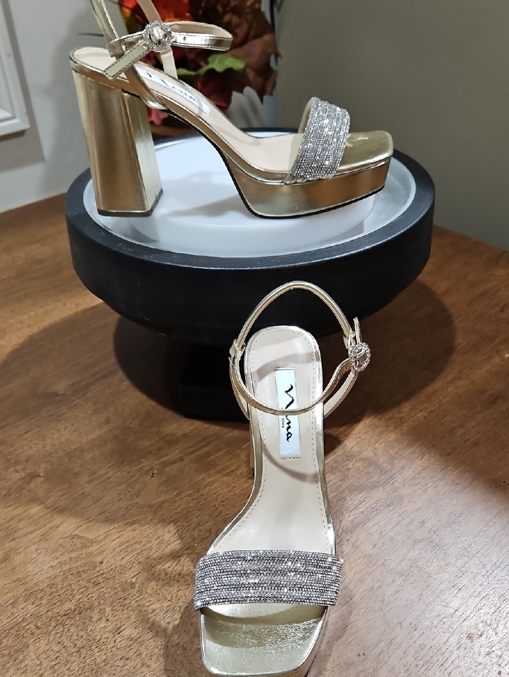 Nina Gold Crystal-Embellished Platform Sandals